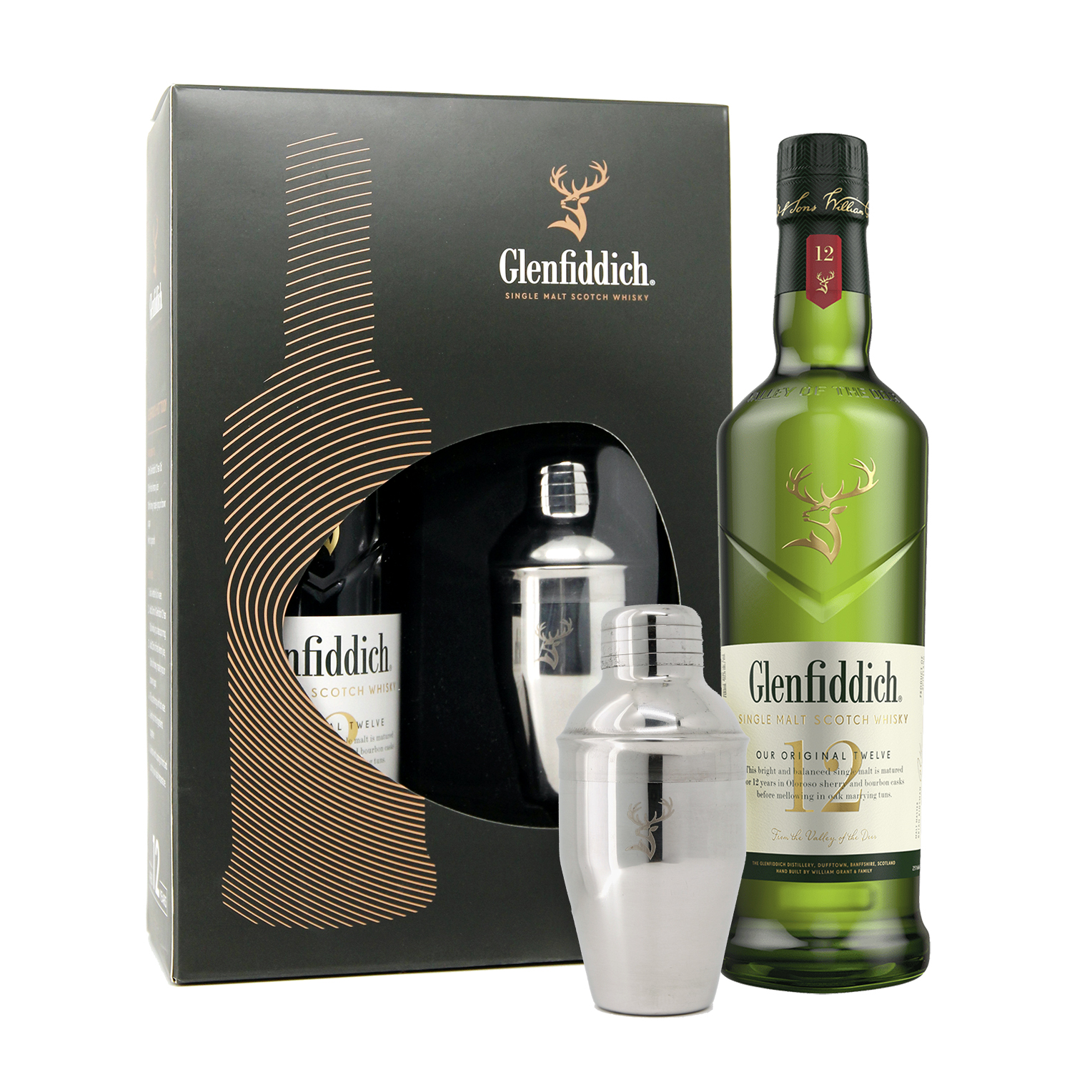 Glenfiddich 12 Years Old Single Malt Scotch Whisky Gift Box With Shaker, 700ml