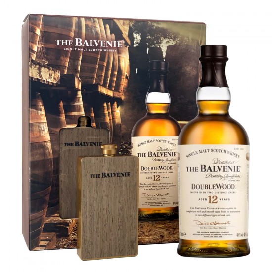 The Balvenie 12 Years Double Wood Single Malt Whisky 700ml (With Wood Grain Rare Craft Flask Gift Set) 